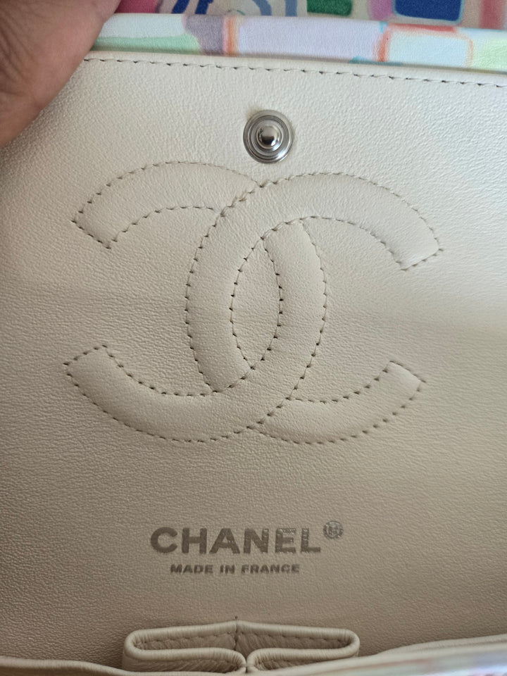 CHANEL Multi Color Rainbow Umbrella print calf skin SHW Medium Classic Double Flap Bag