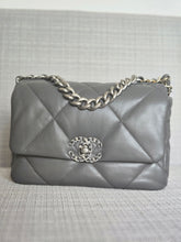 Load image into Gallery viewer, Chanel 19 size Small From 2022 in Dark grey Lambskin Mixed GHW with Silver colourway Flap Bag with Top Handle
