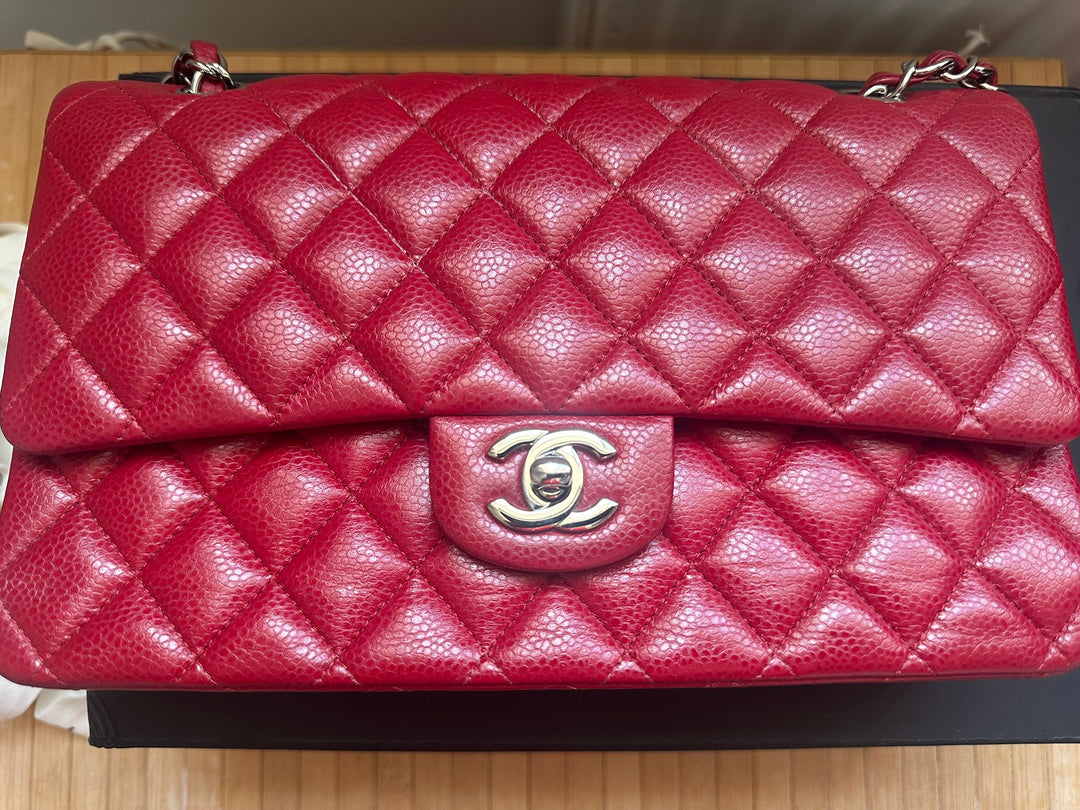 CHANEL 12A series 16 2012 Red Caviar SHW Medium Timeless ML Classic Double Flap Bag