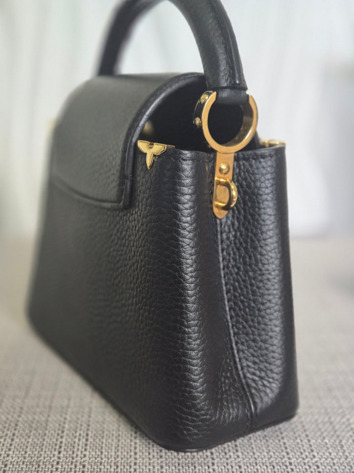 LOUIS VUITTON LV Capucines Mini Flower Crown Line in Black Taurillon Leather with detachable strap 2023