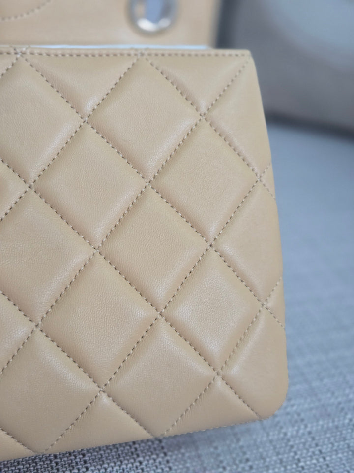 Chanel series 26 2018 Beige Lambskin Trendy CC Flap Bag with Top Handle Size Small with Champagne GHW and detachable Shoulder strap