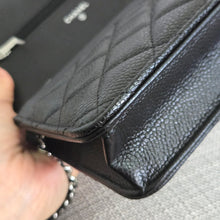 Load image into Gallery viewer, Chanel Black Caviar Classic Wallet on chain (WOC) with silver hardware
