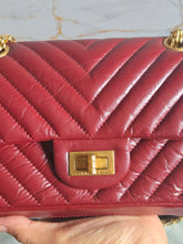 Load image into Gallery viewer, Chanel series 23 2017 Burgundy Distressed Calf Skin Aged GHW Chevron 2.55 224 Mini Reissue Double Flap Bag
