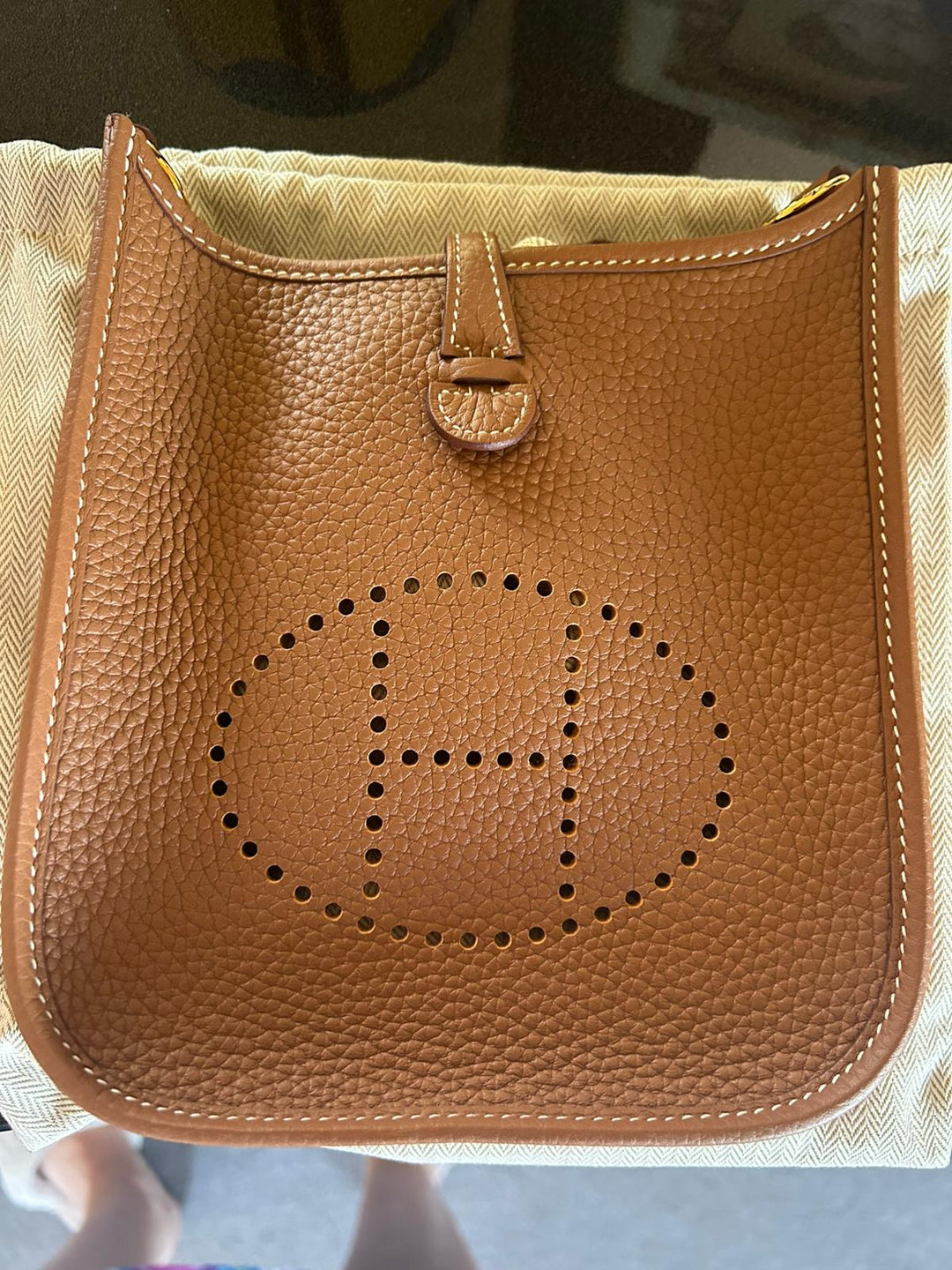 HERMES Gold Clemance Leather with GHW Mini Evelyne 16 TPM with detachable strap stamp W 2025