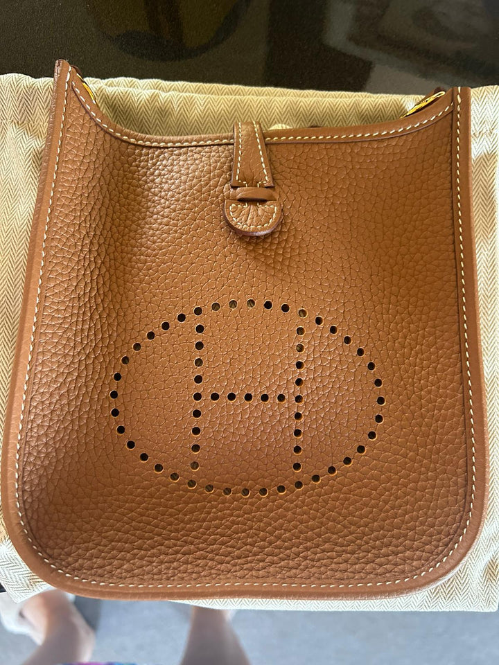 HERMES Gold Clemance Leather with GHW Mini Evelyne 16 TPM with detachable strap stamp W 2025