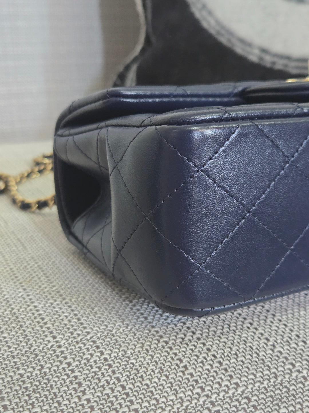 Chanel Navy Lambskin Mini Rectangular Flap Bag with Champagne GHW and Top Handle