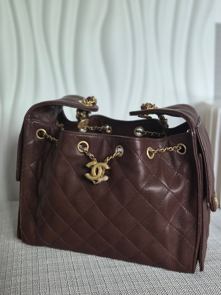 CHANEL 25K Collection Brown Caviar Aged GHW 25 Hobo Bag size SMALL