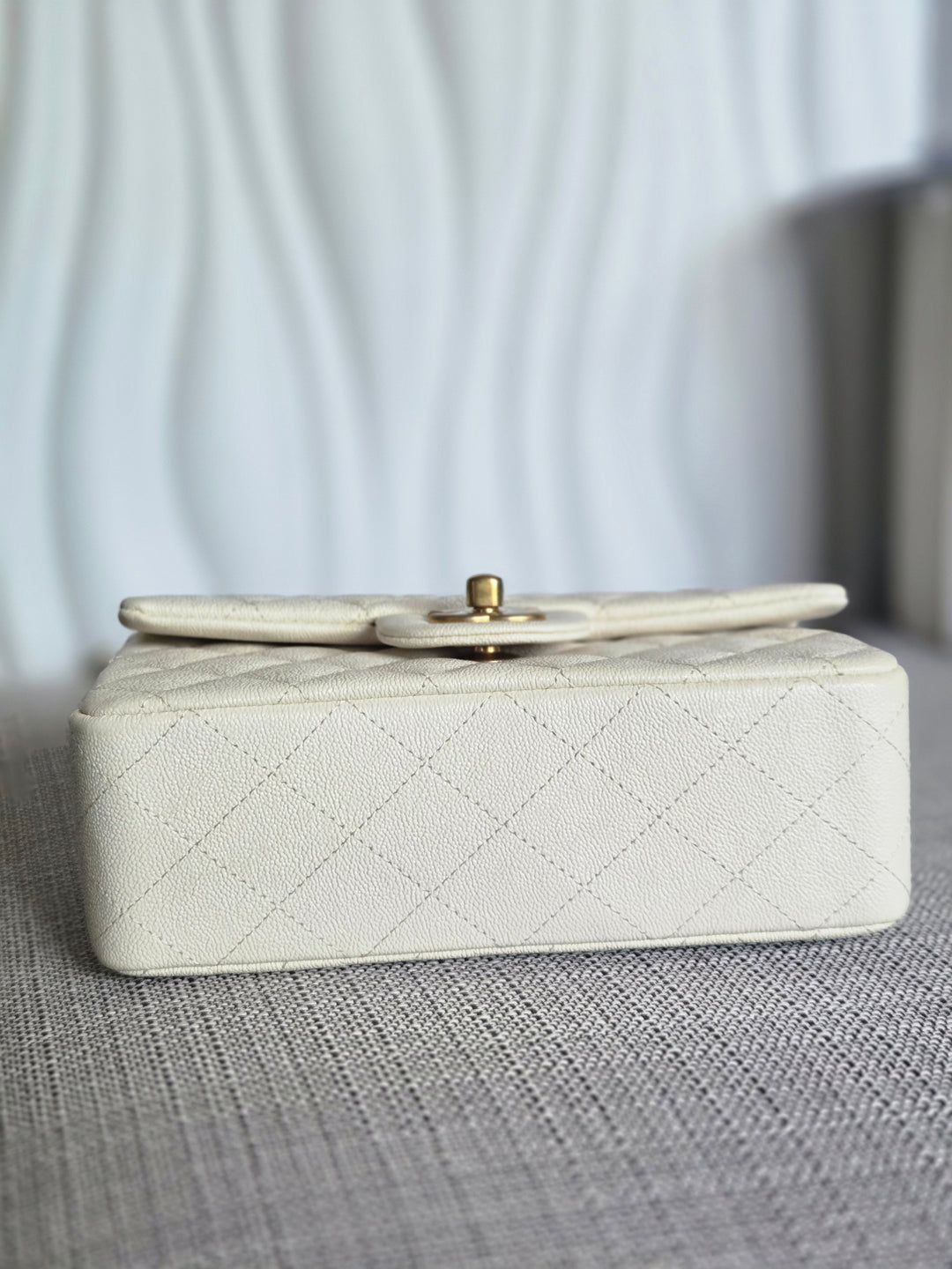 CHANEL 21S Series 31 White Caviar Aged GHW Top Handle Mini Rectangular Flap Bag