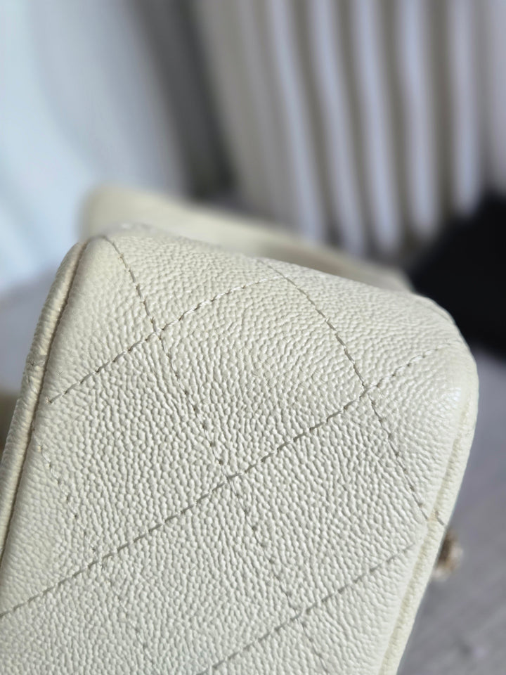 CHANEL 21S Series 31 White Caviar Aged GHW Top Handle Mini Rectangular Flap Bag