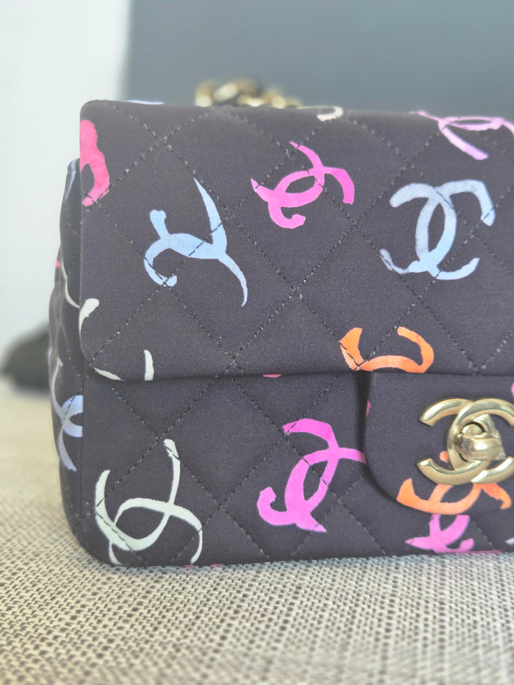 Chanel 24S collection Navy Multi color Jersey Mini Rectangular Flap Bag with Champagne GHW