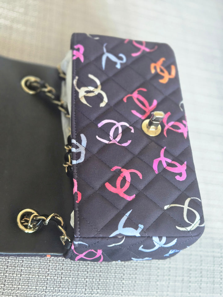 Chanel 24S collection Navy Multi color Jersey Mini Rectangular Flap Bag with Champagne GHW