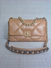 Load image into Gallery viewer, Chanel 19 in 22A/K collection Caramel Brown Lambskin with mixed HW Flap Bag size Small 26 cms

