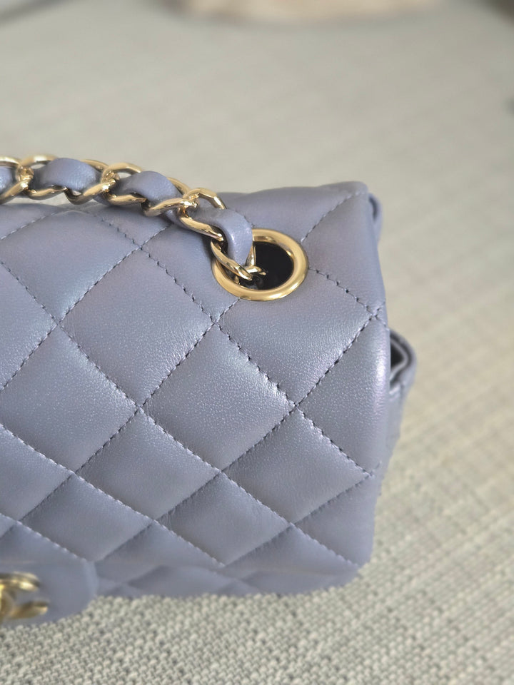 Chanel 22B Iridescent Light purple lambskin champagne GHW Mini Rectangular Flap Bag