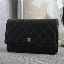 Load image into Gallery viewer, Chanel Black Caviar Classic Wallet on chain (WOC) with silver hardware
