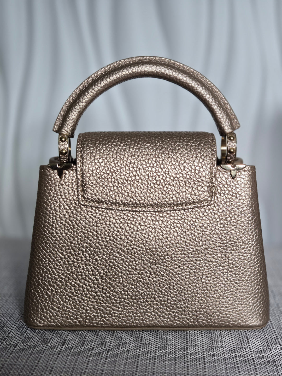 LOUIS VUITTON LV Metallic Taurillon Embellished Flower Crown Mini Capucines in Gold