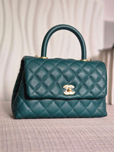 Load image into Gallery viewer, CHANEL series 27 2018 Teal caviar aged GHW SMALL coco handle flap bag with detachable strap
