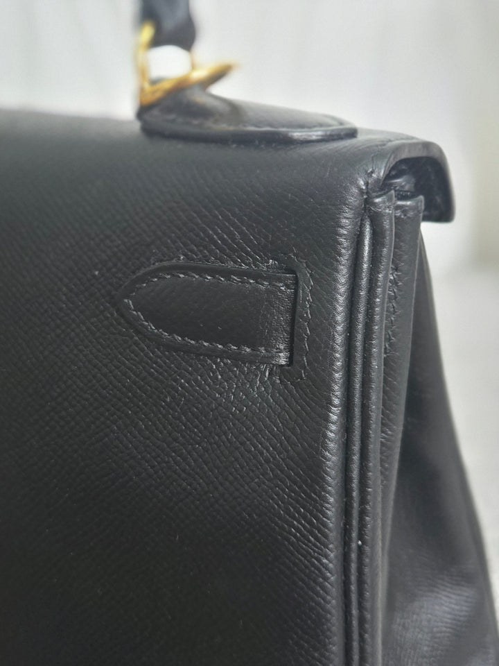 Hermes Noir/Black Epsom Leather GHW Kelly 28 stamp N 2010