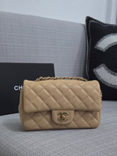 Load image into Gallery viewer, Chanel 22C 2022/2023 Cruise Collection Beige Lambskin Classic Mini Rectangular Flap Bag with Champagne GHW
