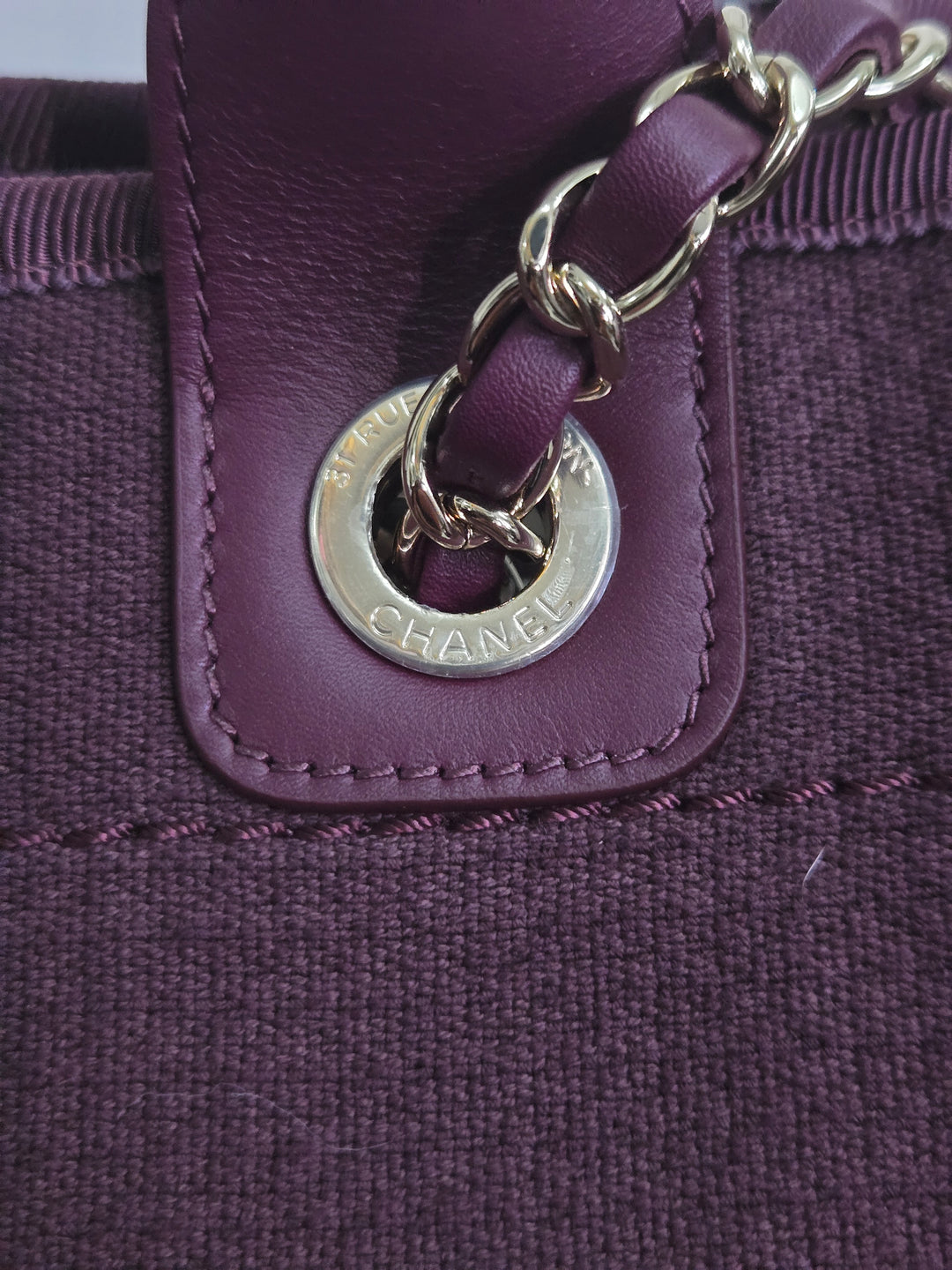 Chanel 24B 2024 Fall/Winter Collection Burgundy Tweed Deauville Tote with Leather top handle size small and Detachable pouch
