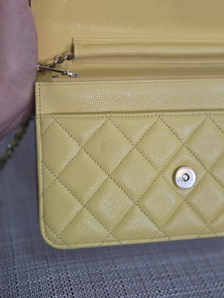 Chanel series 30 2020 Yellow Caviar LGHW Classic Wallet on chain (WOC)