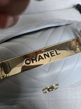 Load image into Gallery viewer, Chanel series 25 Grey Lambskin Chevron Trendy CC Top Handle Flap Bag Size Small with Champagne GHW and Detachable Shoulder strap
