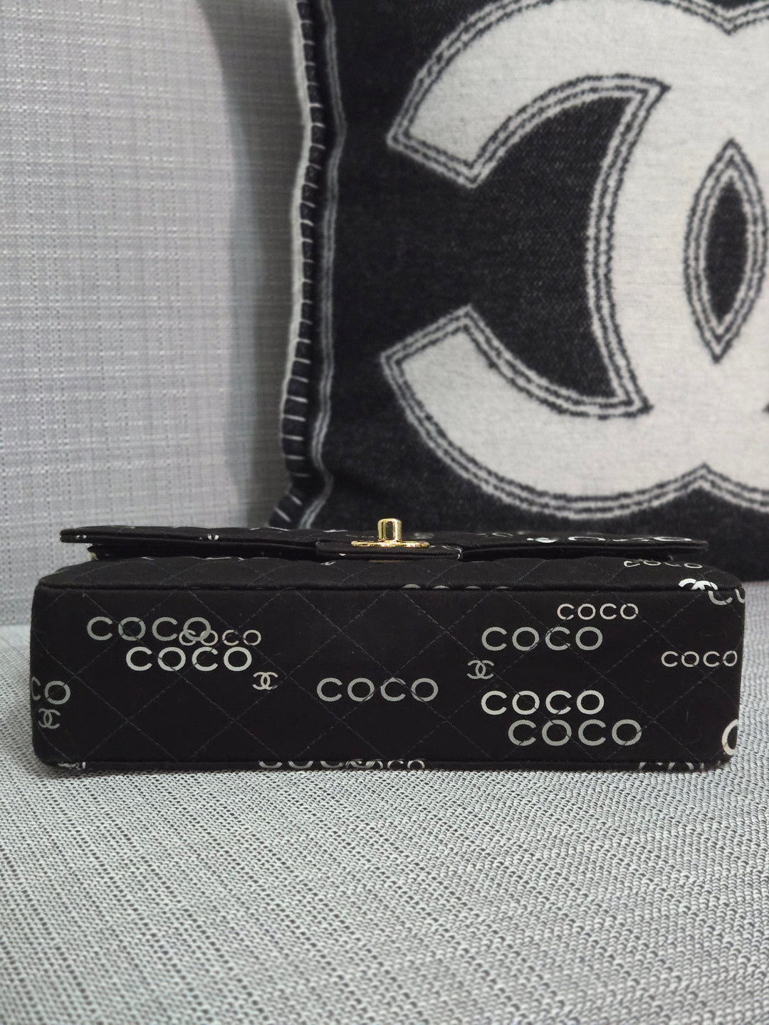 Chanel series 7 2002/2003 Black Canvas Quilted “COCO” Medium Classic Flap Light Gold Hardware