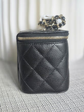 Load image into Gallery viewer, Chanel Black Caviar champagne GHW Small Vanity Case with Chain

