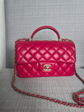 Load image into Gallery viewer, Chanel 21K Collection Raspberry Dark Pink Lambskin Mini rectangular flap bag with top handle and Champagne GHW
