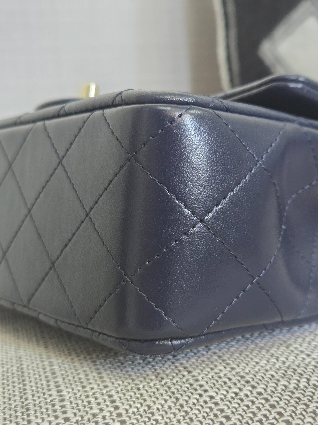 Chanel Navy Lambskin Mini Rectangular Flap Bag with Champagne GHW and Top Handle