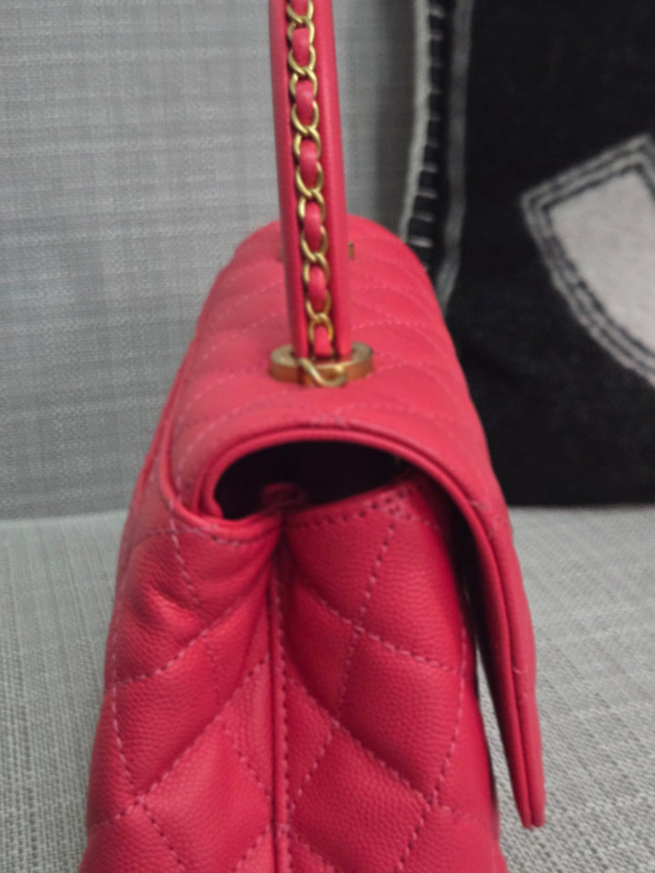 Chanel 23P 2023 Pre Spring/Summer Collection Pink Caviar Aged GHW Coco Handle with Detachable Strap and enchained handle size Small