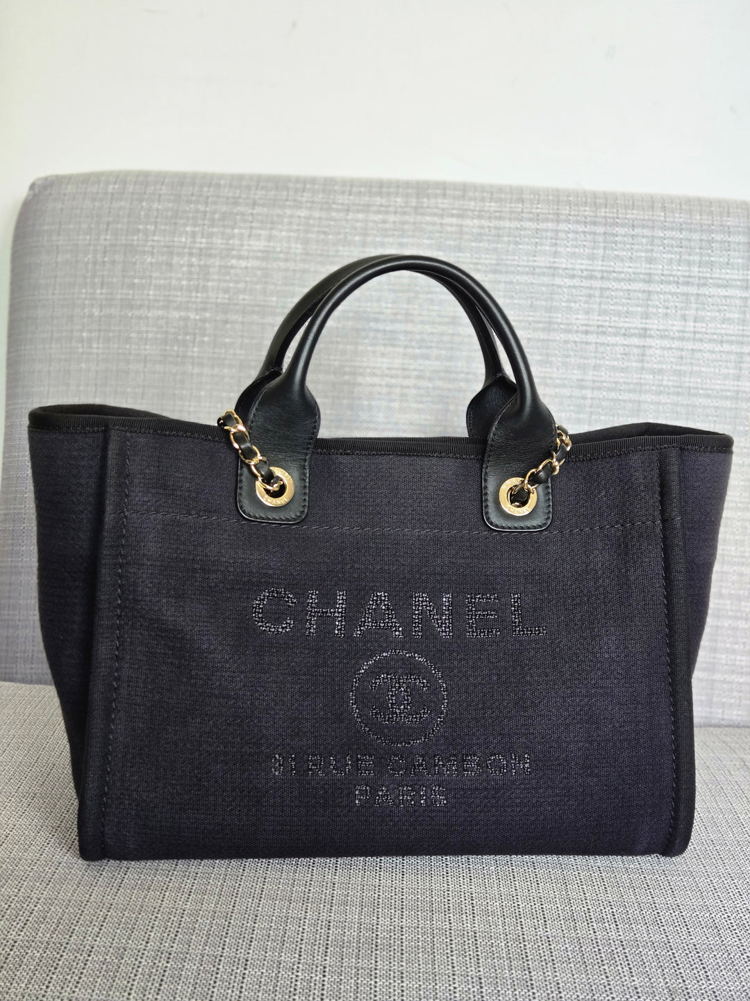 Chanel 22B Collection 2022 Black Tweed Small Deauville Tote with Top Handle with LGHW