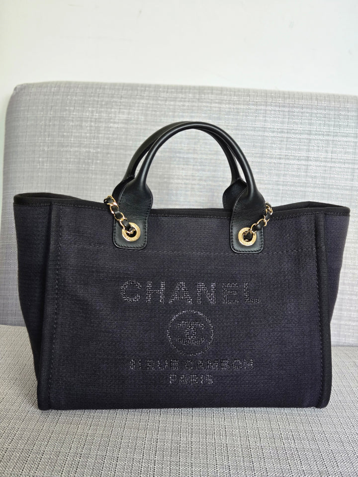 Chanel 22B Collection 2022 Black Tweed Small Deauville Tote with Top Handle with LGHW
