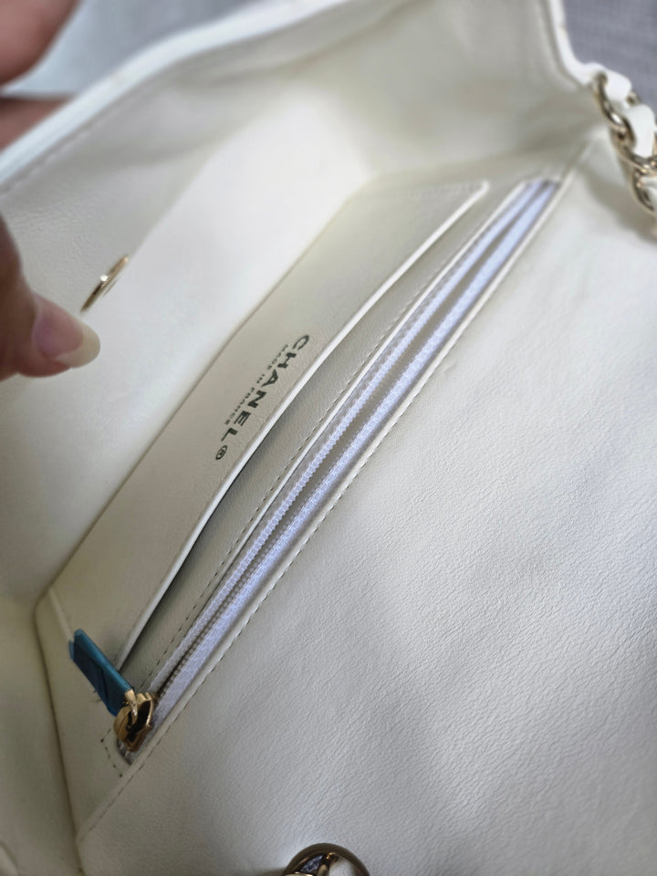 CHANEL series 23 2016 White Lambskin LGHW Mini Rectangular Flap Bag