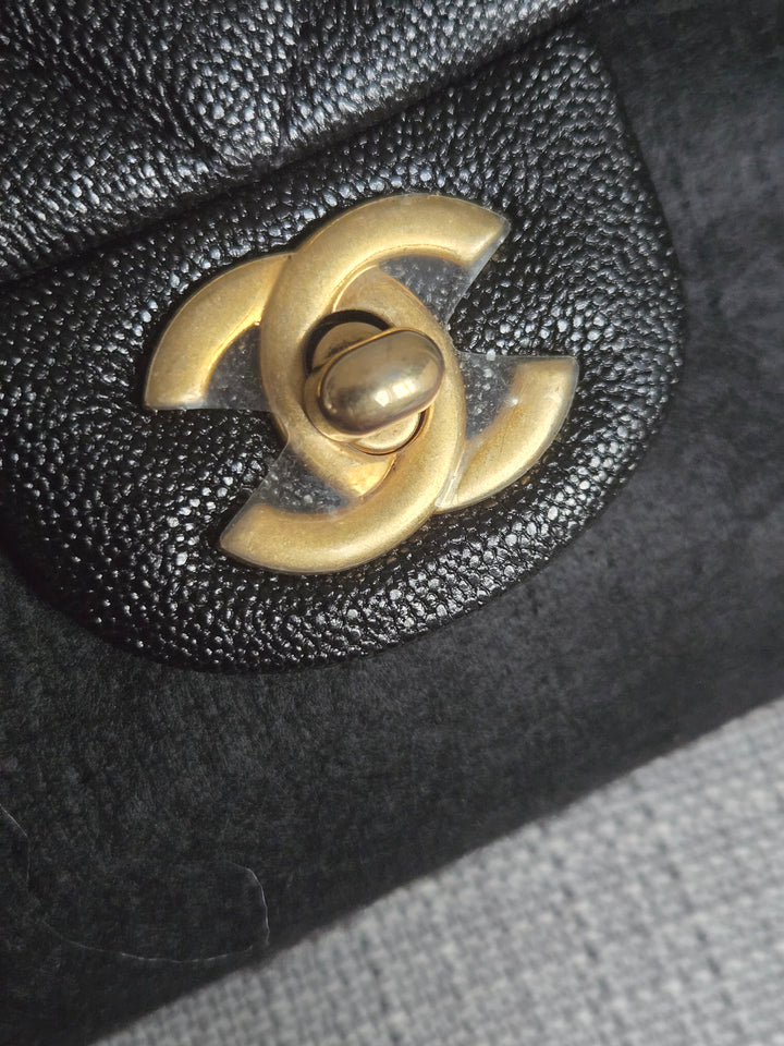 Chanel series 31 21S 2021 Collection Black Caviar Aged GHW Mini Rectangular Flap Bag with Top Handle