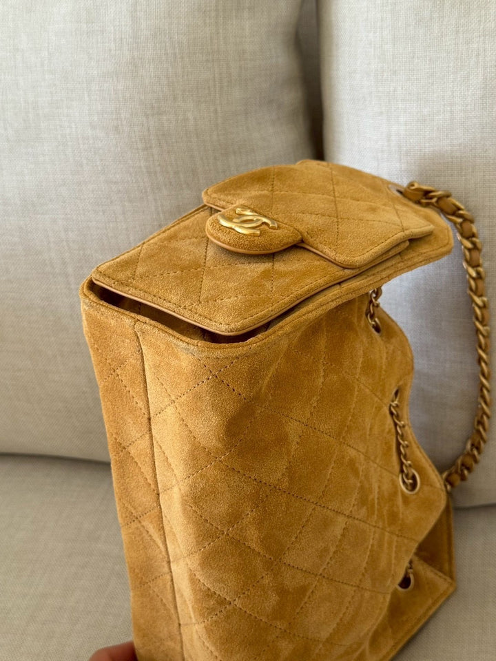 CHANEL 26C Camel Suede Aged GHW Mini 25 Hobo Bag