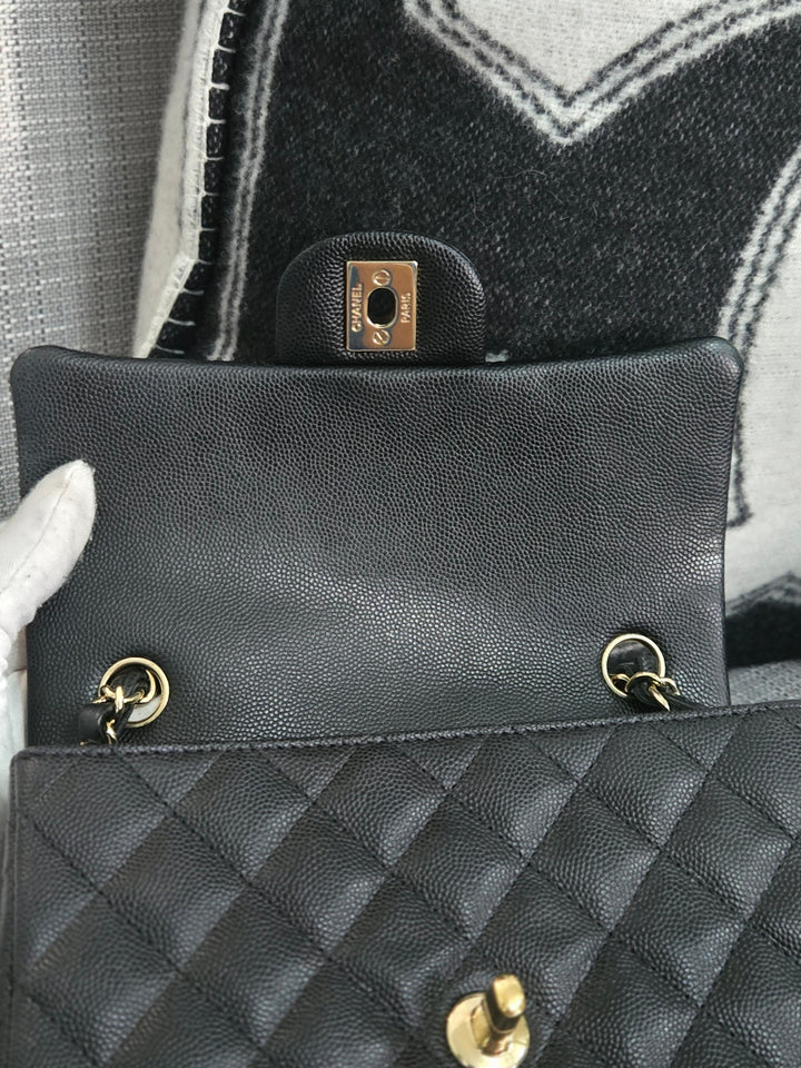 Chanel series 26 18B Collection Black Caviar Classic Mini Rectangular Flap Bag with champagne GHW