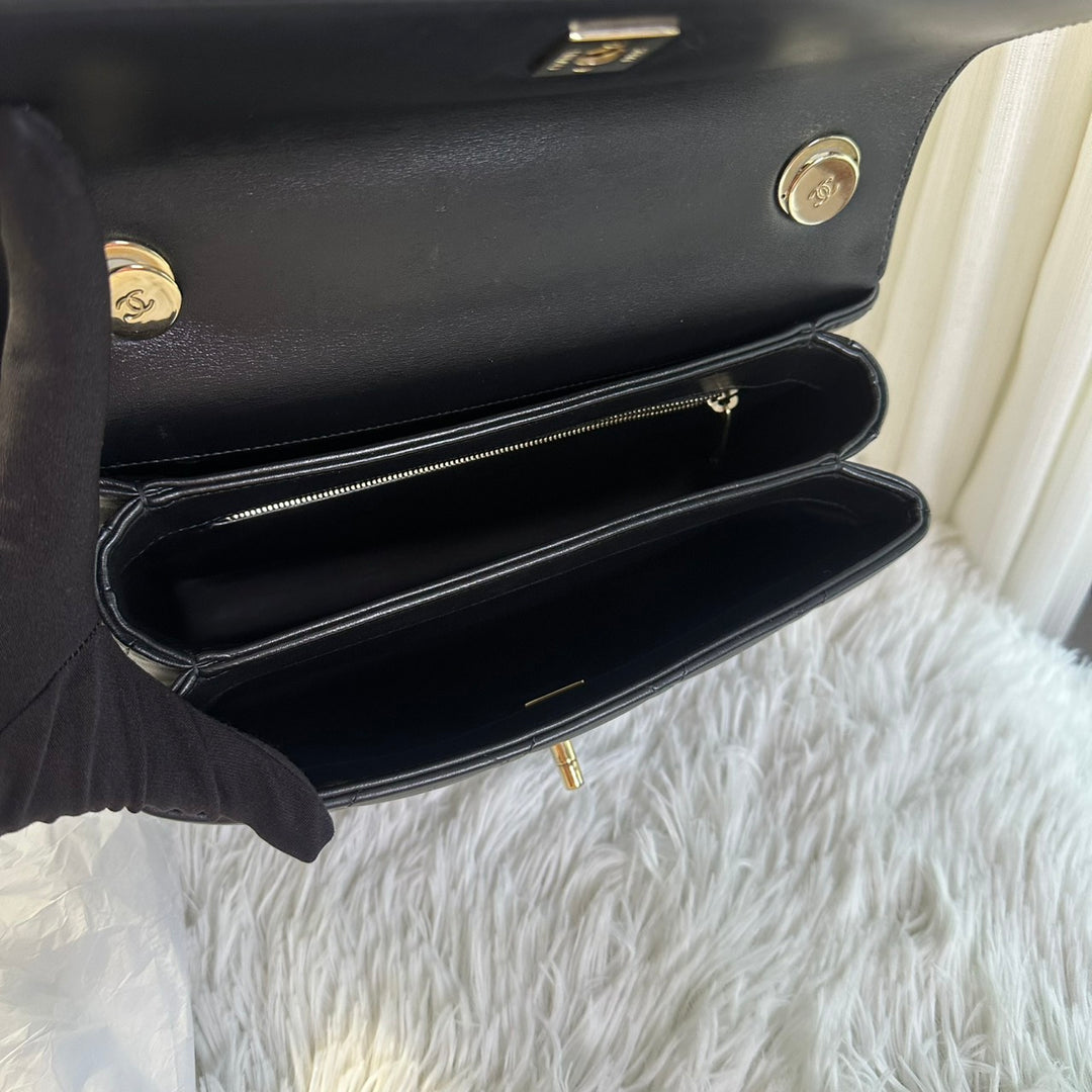 CHANEL Black Lambskin Trendy CC Flap Bag size SMALL with Non detachable Shoulder strap and LGHW 2023