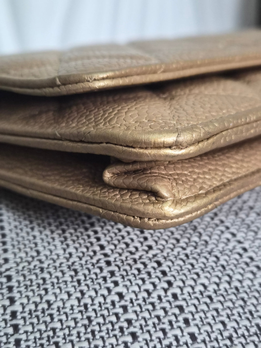 CHANEL series 20 2015 15B collection Gold Caviar Aged GHW Classic Wallet On Chain (WOC)