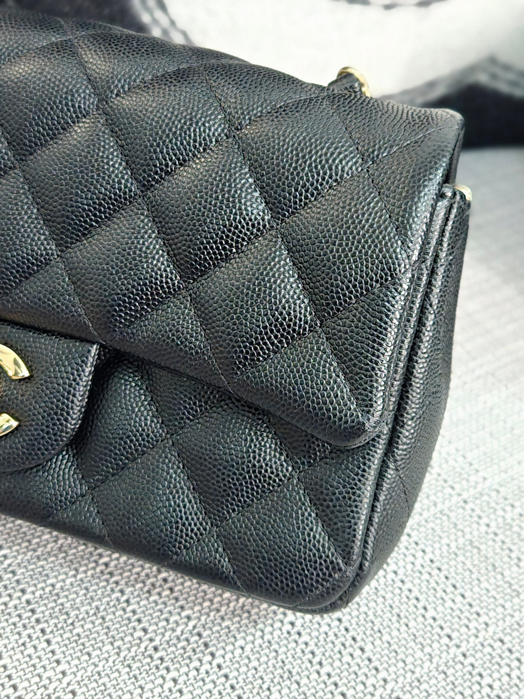 Chanel series 26 18B Collection Black Caviar Classic Mini Rectangular Flap Bag with champagne GHW
