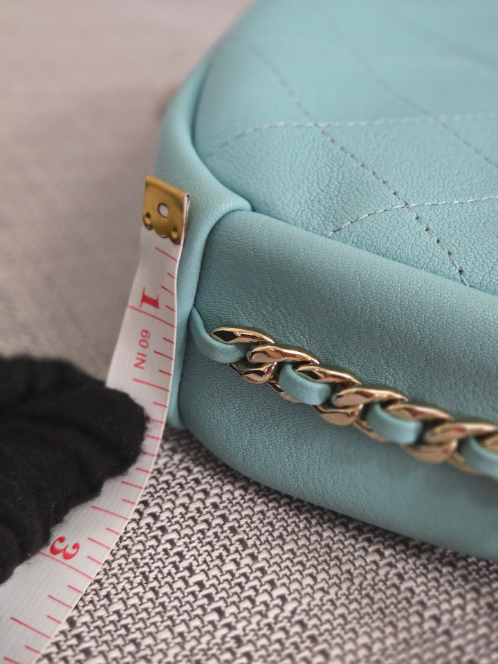 Chanel Series 26 2018/2019 19C Tiffany Blue Calfskin Casual Trip Camera Case Bag with Champagne GHW