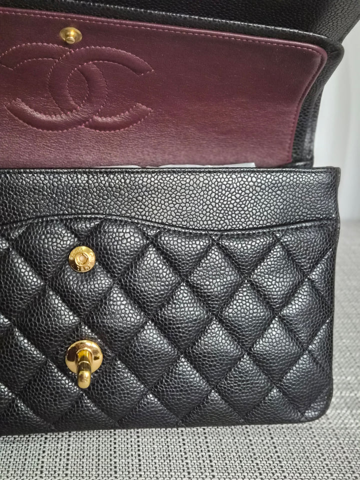 CHANEL series 19 2014 Black caviar GHW 11.12 Medium ML Timeless Classic Double Flap Bag