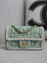 Load image into Gallery viewer, Chanel series 27 2018 Green/beige/Blue multicolour Tweed Mini Rectangular Flap Bag with Champagne GHW
