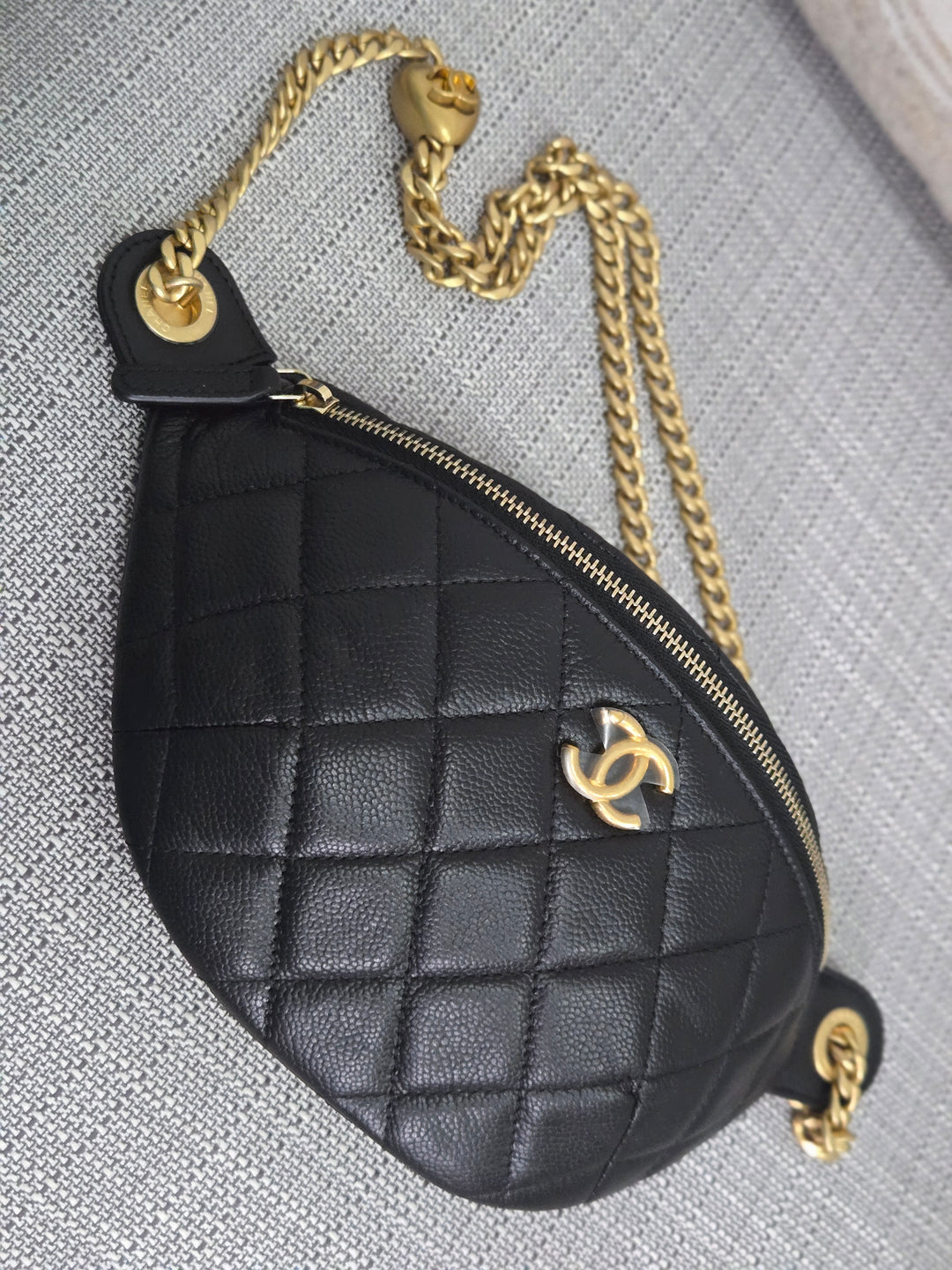 Chanel 24B 2024 Fall/Winter Black Caviar GHW Sweetheart Adjustable chain Waist Bag/Fanny Bag/Bum Bag