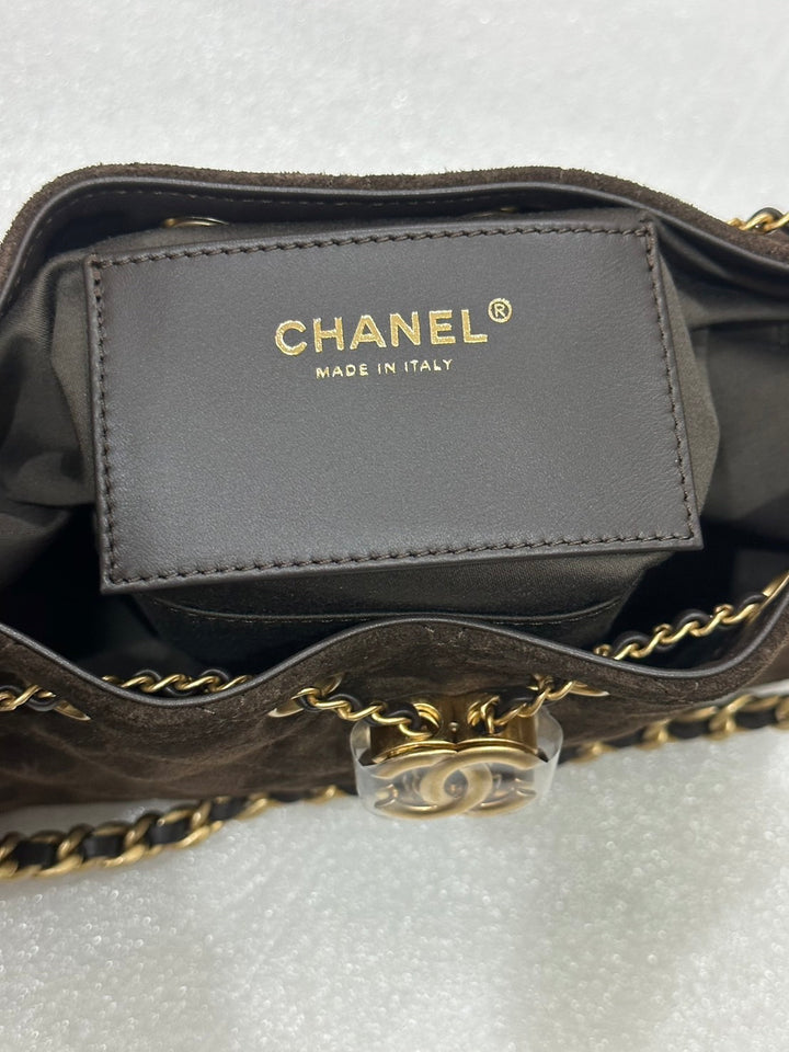 CHANEL 26C Brown Suede Aged GHW Mini 25 Hobo Bag