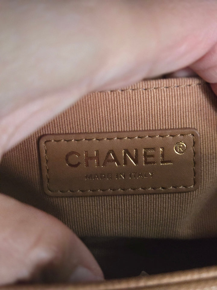 Chanel 21K 2021 Fall/Winter Collection Caramel Brown Caviar shiny champagne GHW Small Le Boy Flap Bag