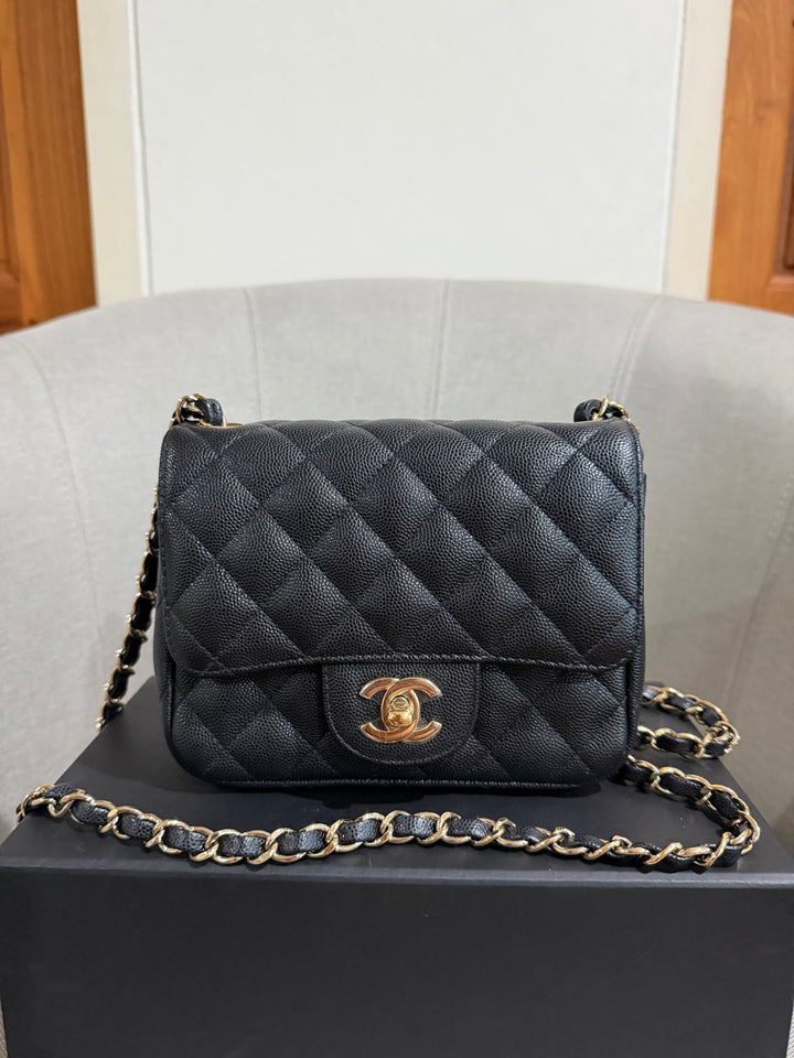 CHANEL series 23 17C Black Caviar LGHW Square mini flap bag with edge stitchings RARE combo 2016/2017