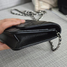 Load image into Gallery viewer, Chanel Black Caviar Classic Wallet on chain (WOC) with silver hardware
