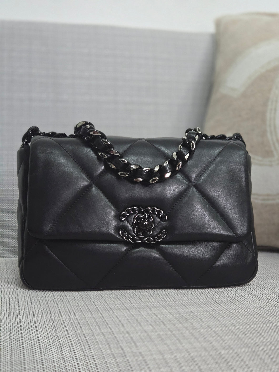 Chanel 22P 2022 Pre Spring/Summer Collection 19 Flap Bag size Small in So Black/Silver Hardware Black Lambskin