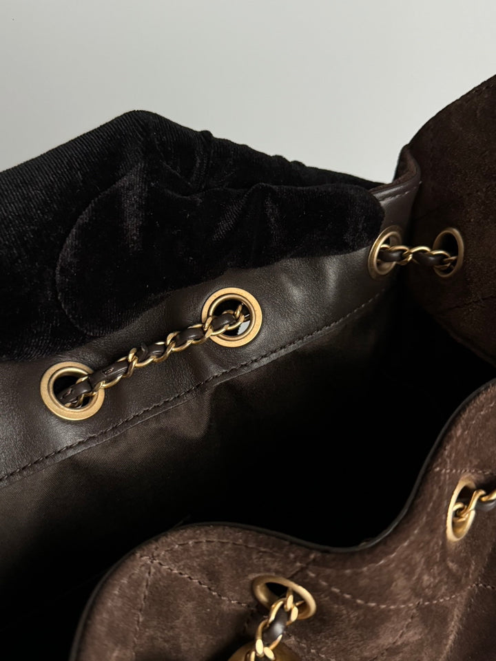 CHANEL 26C 2025/2026 Brown Suede Leather Aged GHW 25 Hobo Bag size Small