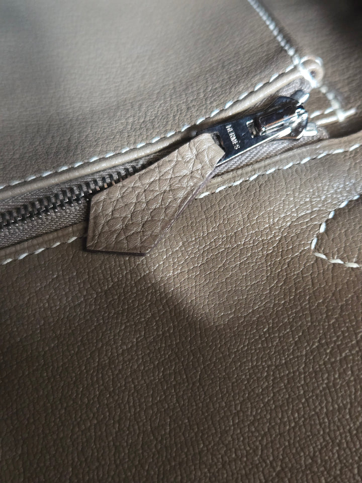 Hermes Etoupe Taupe Togo Leather PHW Birkin 30 Stamp C 2018